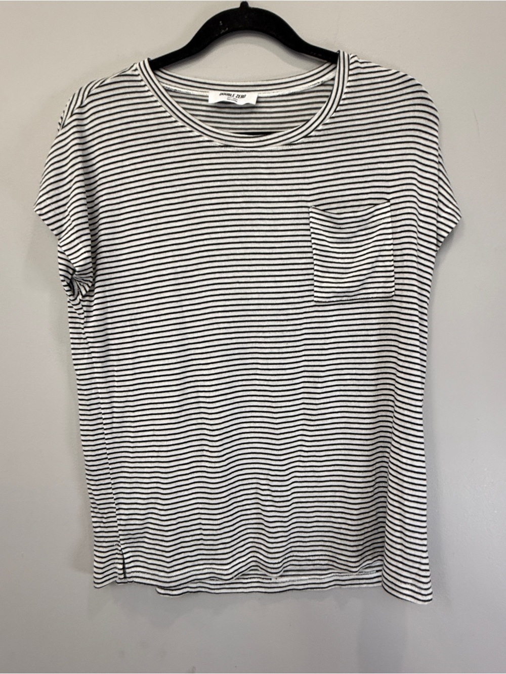 Double Zero Black & White Striped Short Sleeve Pocket Tee